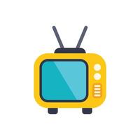 Yellow retro tv showing blank screen with antenna up vector