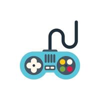 Blue retro gamepad with black cable connecting on white background vector