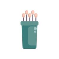 Cotton swabs inside green plastic container standing up vector