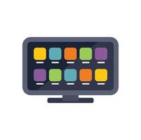 Computer monitor displaying program menu with colorful icons vector