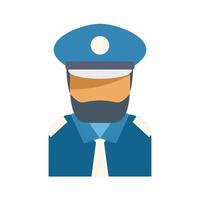 Security guard wearing blue uniform and hat with badge is standing vector