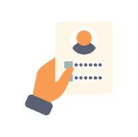 Hand holding cv with candidate profile choosing resume for job interview vector