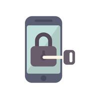 Smartphone security system with key unlocking padlock on screen vector