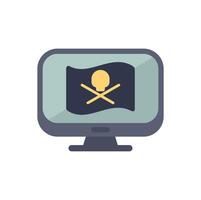 Cyber crime concept showing pirate flag on computer screen illustrating hacking vector