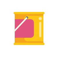 Yellow paint can with pink label and white handle flat icon vector