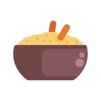Ceramic bowl is overflowing with creamy hummus with two carrot sticks taking a dip vector
