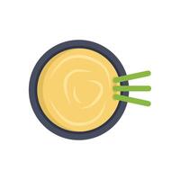 Hummus dip with green onions in a bowl top view vector