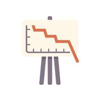 Graph showing negative trend on whiteboard with tripod stand vector