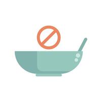 Empty bowl with spoon and forbidden symbol denoting hunger issue vector