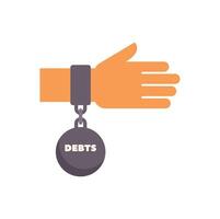Hand chained to a debt ball is reaching for something vector