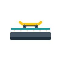 Skateboard rolling on a grind rail at skatepark ramp icon vector