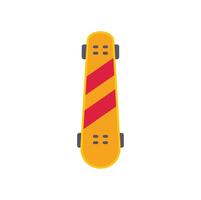 Yellow skateboard with red stripes standing upright on white background vector