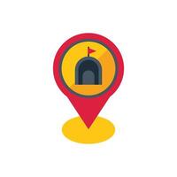Location pin icon pointing tunnel entrance with flag on top vector
