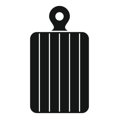 Black plastic cutting board with hanging hole showing grooves