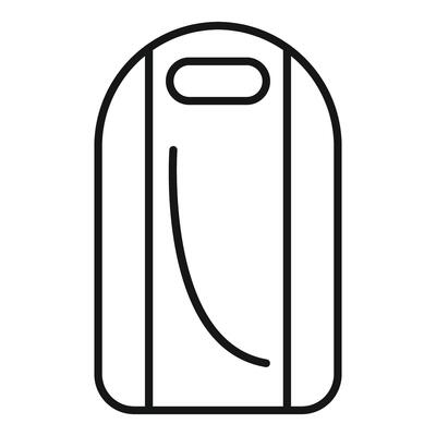 Plastic kitchen cutting board with curved lines and rounded top edge showing grooves