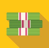 Stack of green pandan leaves wrapped sticky rice cakes on yellow background vector