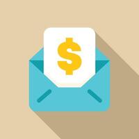 Open envelope containing dollar sign shows payment vector