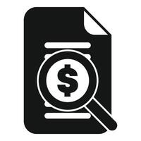 Magnifying glass showing dollar symbol on document representing financial audit vector