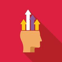 Personal development, growing arrows from head, concept of progress and improvement vector