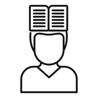 Man learning and studying with open book on head icon vector