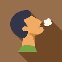 Man exhaling smoke, vapor or steam in flat design style with long shadow vector