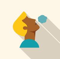 Man exhaling smoke, vapor or steam in flat design style with long shadow vector