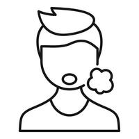 Young man coughing with open mouth and expelled germs icon vector