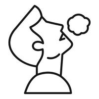 Man exhaling smoke, bad habits and addiction concept, simple line icon design vector