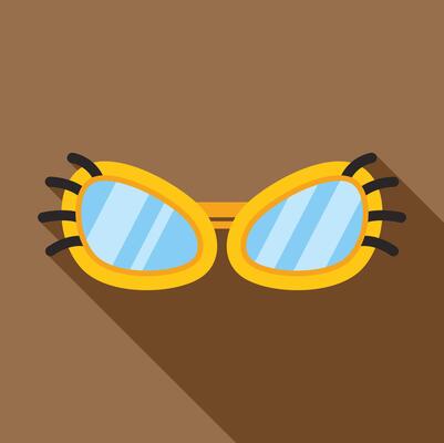 Yellow funny glasses with eyelashes reflecting light on brown background
