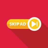 Skip ad button showing long shadow on red background vector