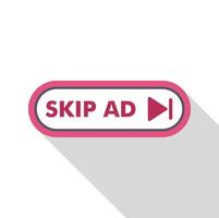 Skip ad button inviting user to skip advertisement vector
