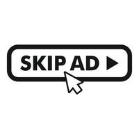 Mouse cursor clicking skip ad button, vector