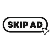 Skip ad button with mouse cursor pointing on website vector