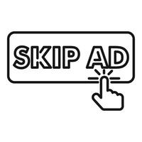 Finger clicking skip ad button, avoiding online advertisement vector