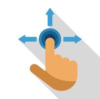 Hand finger tapping on controller button with four directional arrows, navigation or multi touch concept vector
