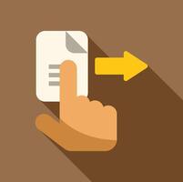 Finger sliding on document with arrow, sending file, sharing concept vector