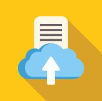 Uploading document to cloud storage service icon with long shadow vector
