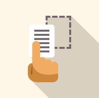Hand pointing at digital document with dashed frame, reading, editing, or selecting text vector