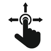 Hand finger touching screen choosing direction with four arrows vector