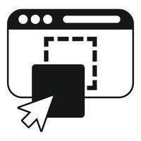 Webpage with resizing tool and mouse cursor, dragging and dropping element vector