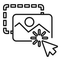 Cursor clicking on image with loading buffer symbol and dotted selection frame vector