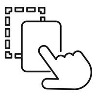 Hand selecting on digital tablet with dotted line showing movement vector