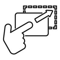Interactive digital screen showing expanding gesture with index finger and arrow symbol vector