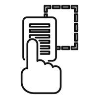 Hand selecting data on smartphone connected to blockchain network vector