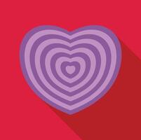 Purple heart showing concentric smaller hearts on red background vector