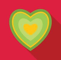 Green and yellow heart showing love and affection on red background vector