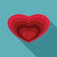 Red layered heart creating depth and shadows on turquoise background vector