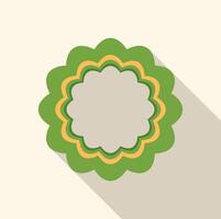 Green and orange layered flower shaped text box with long shadow vector