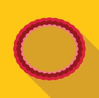 Round decorative label with scalloped red and pink border on yellow background vector