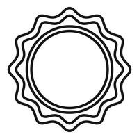 Sun shining with wavy rays, simple black and white line art icon vector